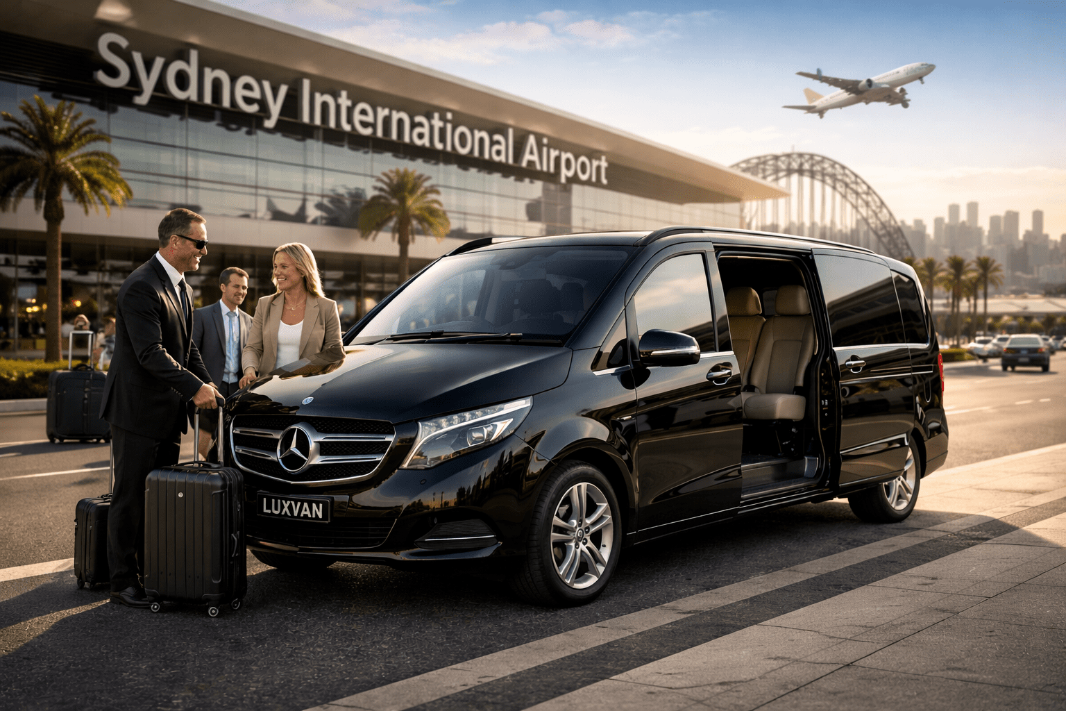 Luxury Sydney airport minivan transfer with professional chauffeur and spacious luggage capacity